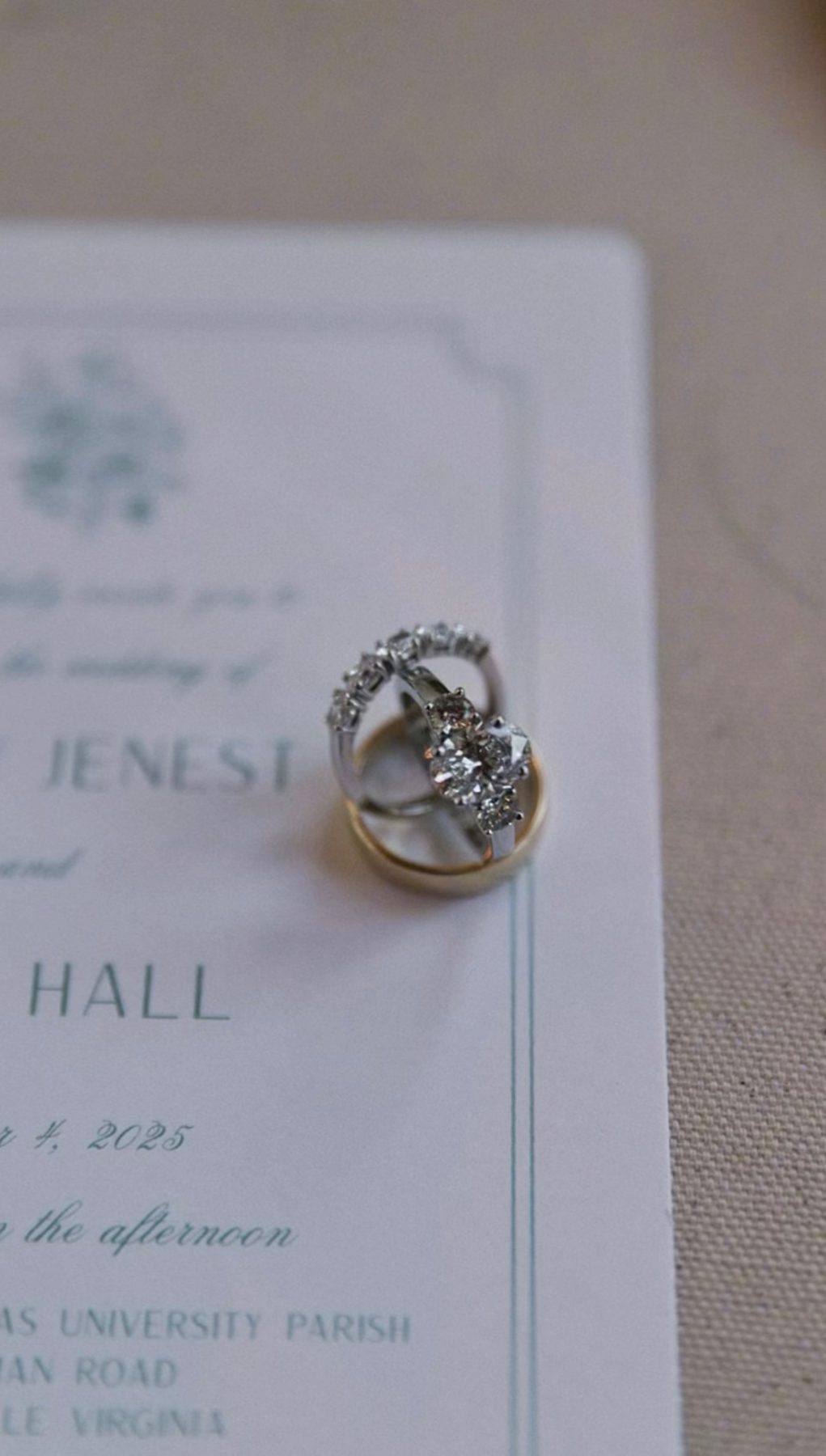 Custom three-stone engagement ring designed at Homsy Jewelers Boston