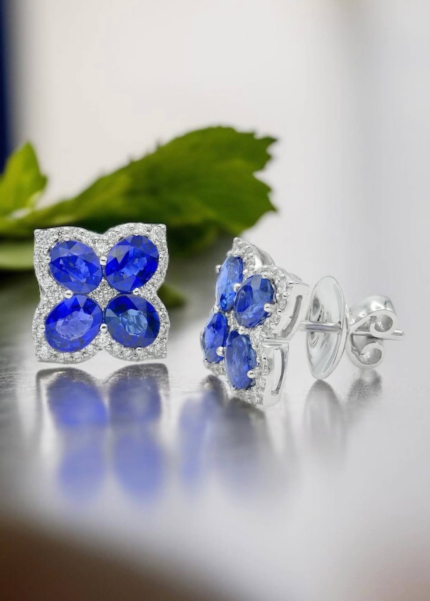 Sapphire and diamond stud earrings at Homsy Jewelers Boston
