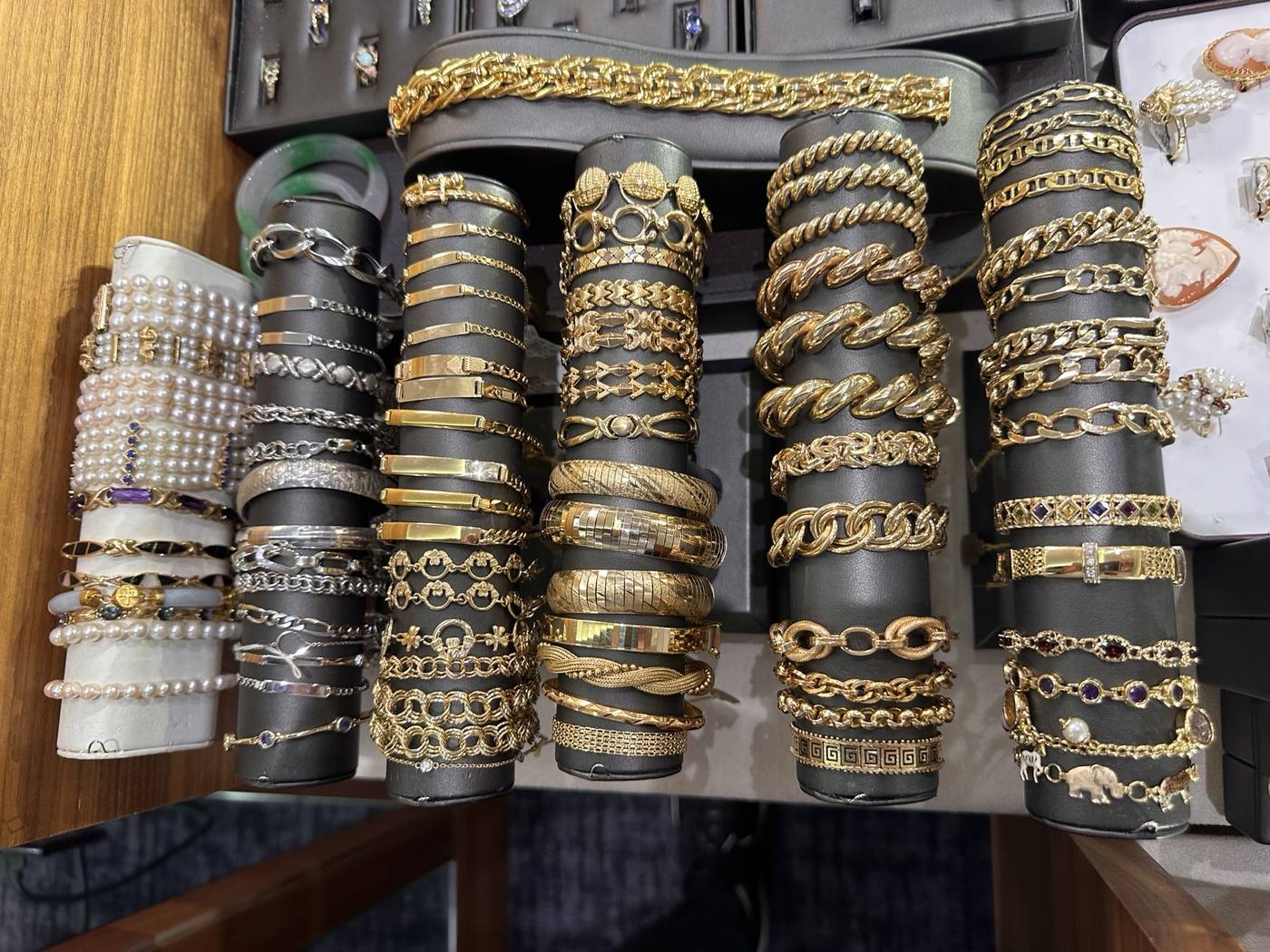Vintage gold link bracelets at Homsy Jewelers Boston