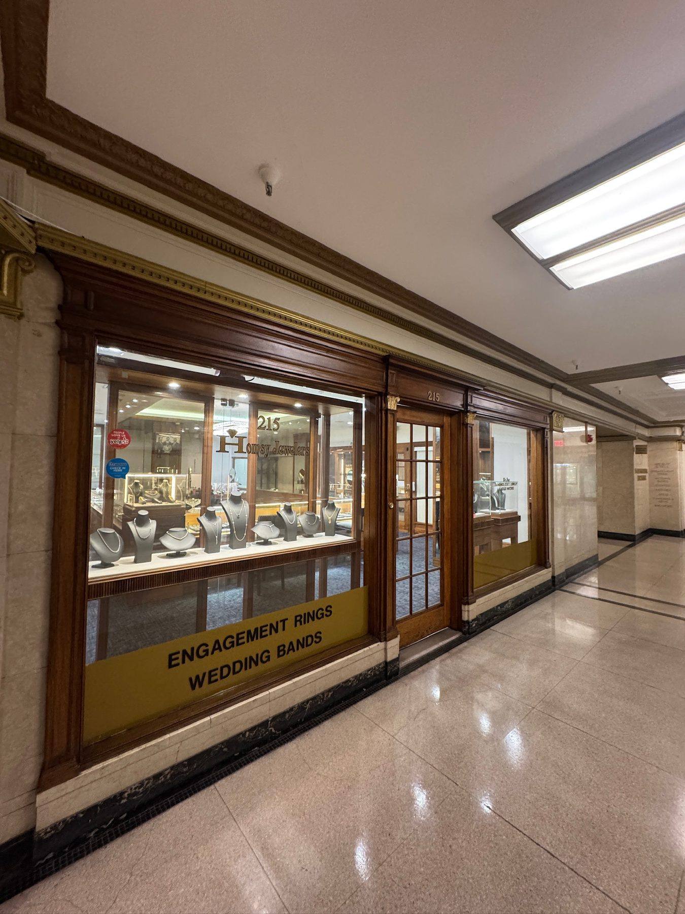 The Homsy Jewelers storefront at Suite 215 inside Boston's historic Jewelers Building